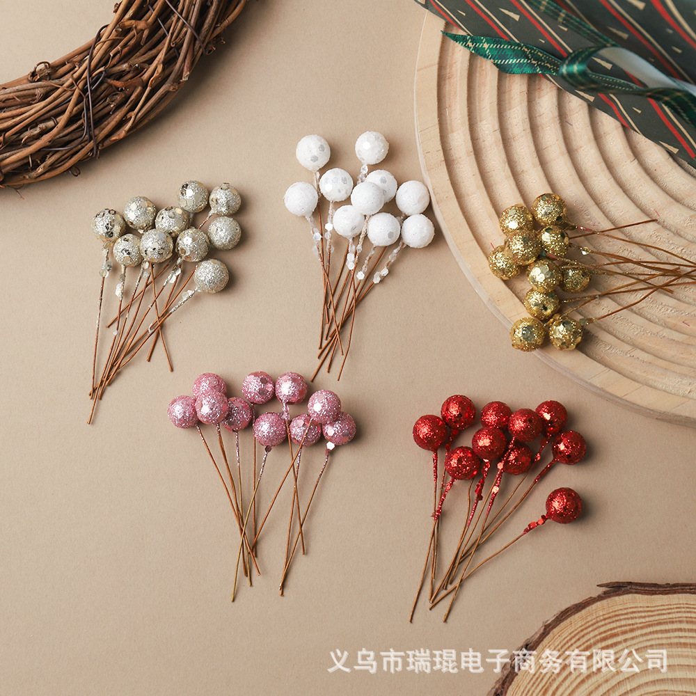 Foam glitter pink berry sequins beads pearls DIY handmade wreath materials Christmas decoration fortune fruit