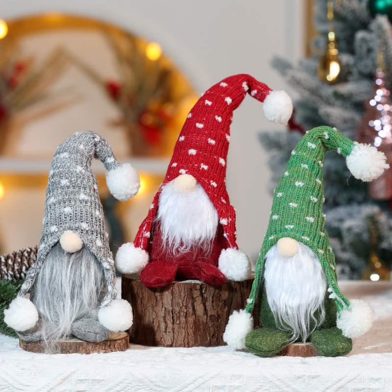 圣诞节公仔装饰品针织娃娃橱窗摆件坐姿弯帽圣诞老人儿童礼物