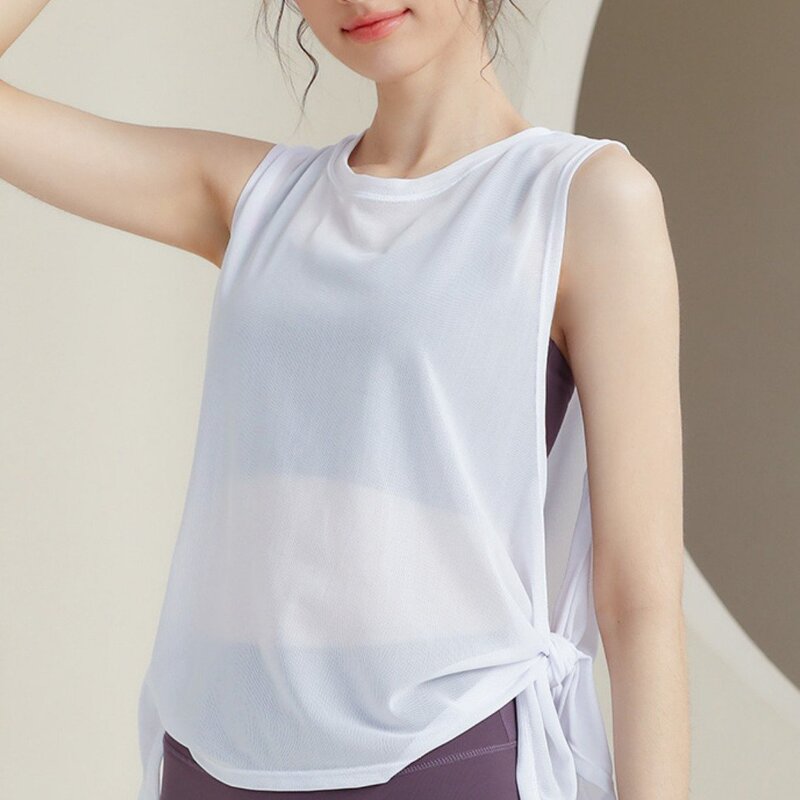 Yoga Vest Blouse Women's Sexy Perspective Side Split Strap Loose Casual Pilates Training Sleeveless T-Shirt Yoga Vest Blouse Women's Sexy Perspective Side Split Strap Loose Casual Pilates Training Sleeveless T-Shirt