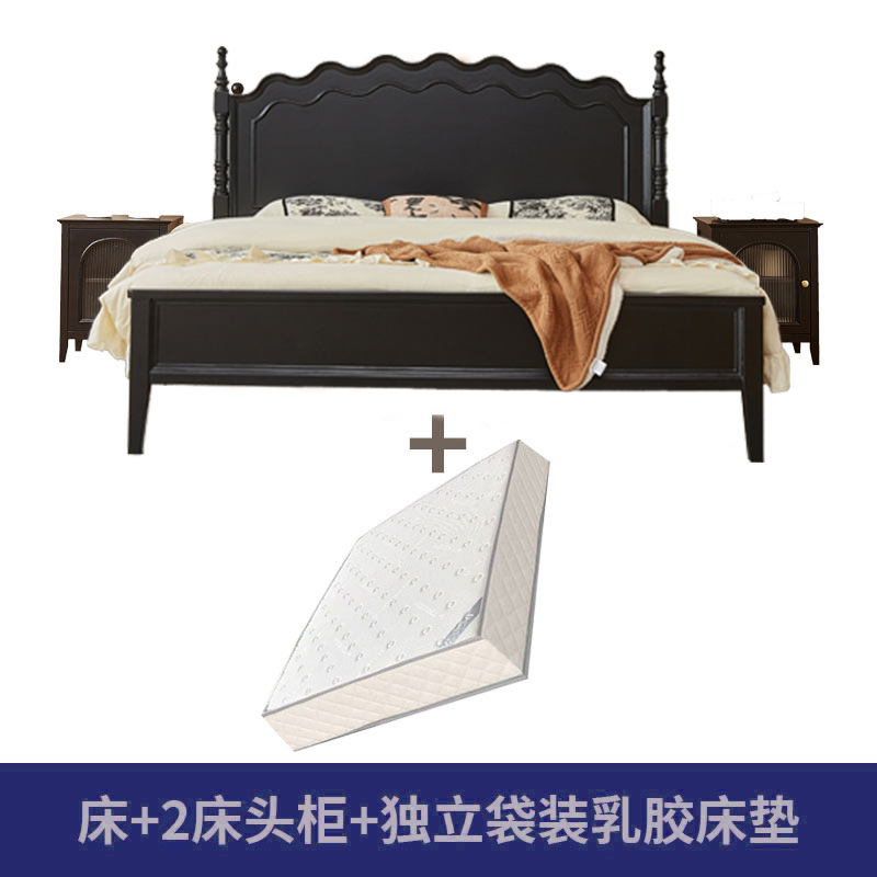 Cama de madera maciza americana negra retro 1.8m cama doble francesa dormitorio principal cama de almacenamiento estilo medieval Leia cama queen image 15