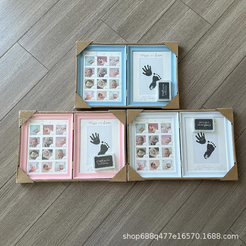 Newborn Baby Hand and Foot Print Birth Commemorative Photo Frame Table Wholesale Ink Pad Hand and Foot Print Baby Photo Frame