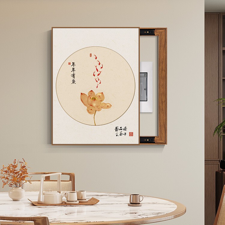 新しい中国風の電気メーターボックス装飾絵画垂直蓮禅配電ボックススイッチボックスブロック吊り絵画 2025 新しいスタイル|undefined