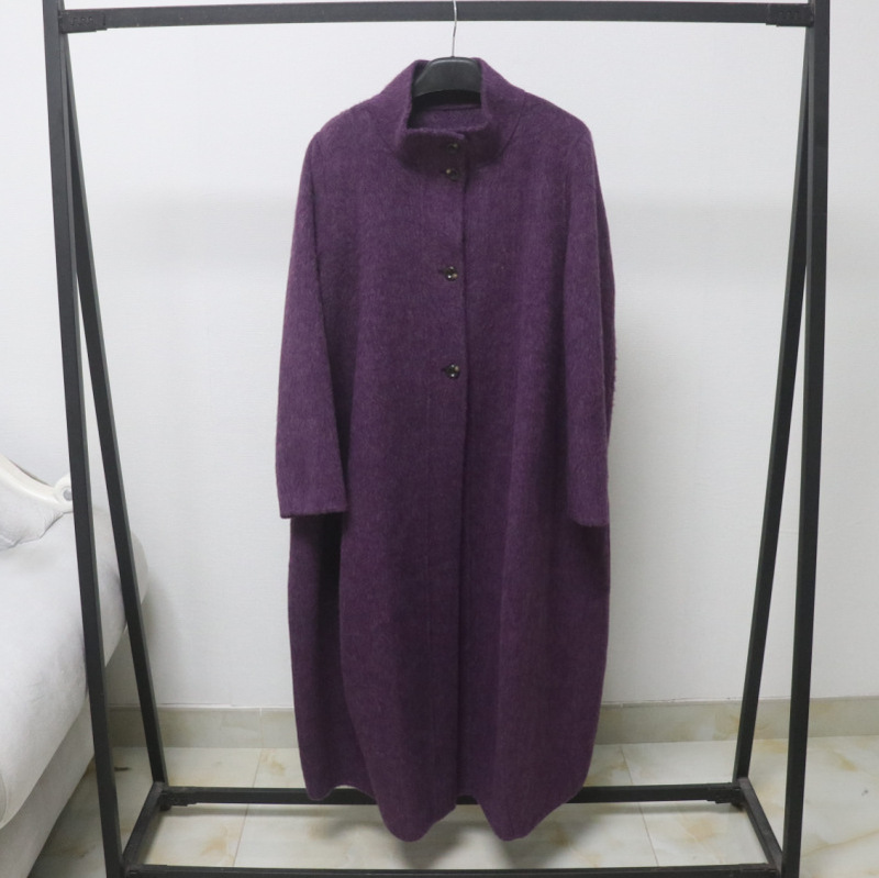 Purple brushed double-sided wool coat for women, mid-length, Korean style, loose fit, stand-up collar, high-end woolen coat Purple brushed double-sided wool coat for women, mid-length, Korean style, loose fit, stand-up collar, high-end woolen coat