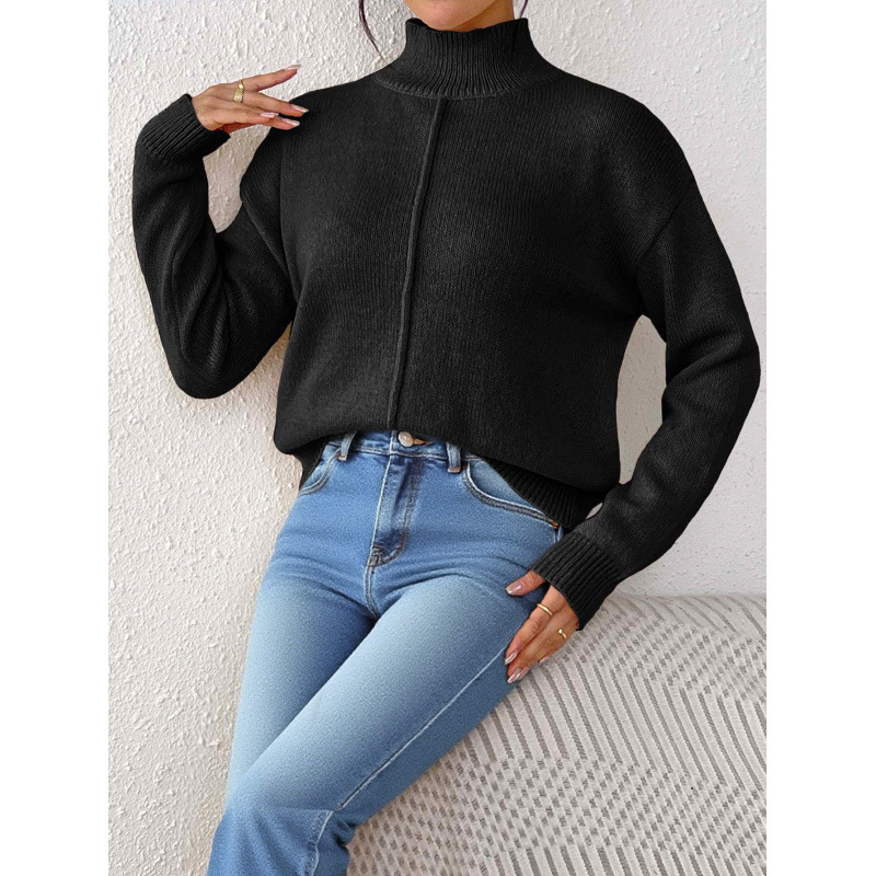 Women's Semi-Turtle Neck Casual Sweater - Soft Deer Fleece Fabric, Pure Color Pullover, Comfortable & Stylish For Autumn Winter_voghion.com
