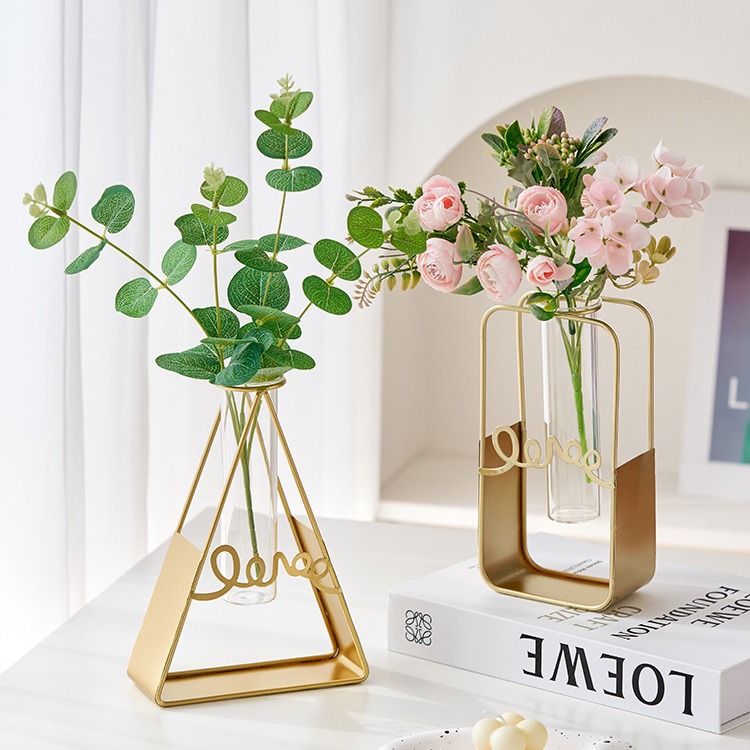 Decoración de vasijas modernas simples ligeras de lujo hogar sala de estar dormitorio comedor decoración de metal tubo de ensayo vasijas hidropónicas