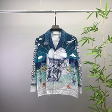 欧美休闲百搭夏季男女新款Ca开衫长袖衬衫前后印花图案平替跨境欧