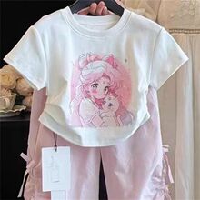 女童夏季可爱短袖T恤高腰露脐白色洋气新潮短款内搭上衣0186A035