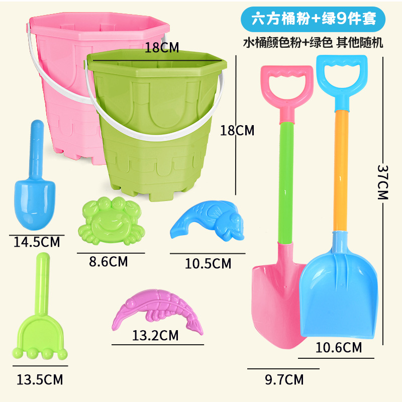 Doble hexagonal grueso barril verde + rosa set de 9 piezas