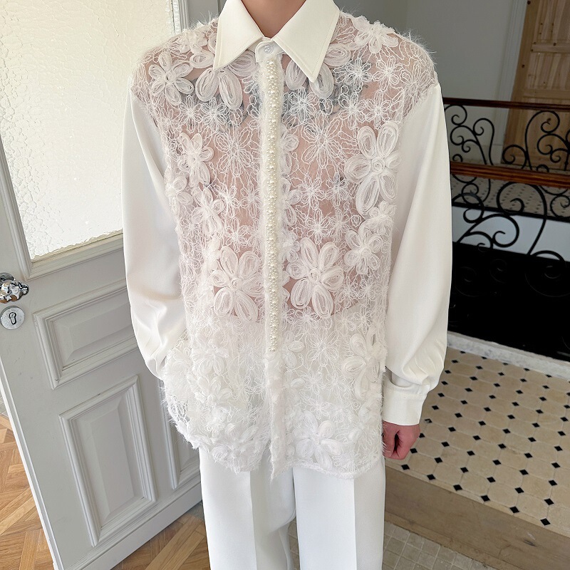 Spring and Summer New Style Cut Out Stereo Flower Stitching Pearl Fashionable Lapel Long-Sleeved Shirt 26625125 Price Control 150 Spring and Summer New Style Cut Out Stereo Flower Stitching Pearl Fashionable Lapel Long-Sleeved Shirt 26625125 Price Control 150
