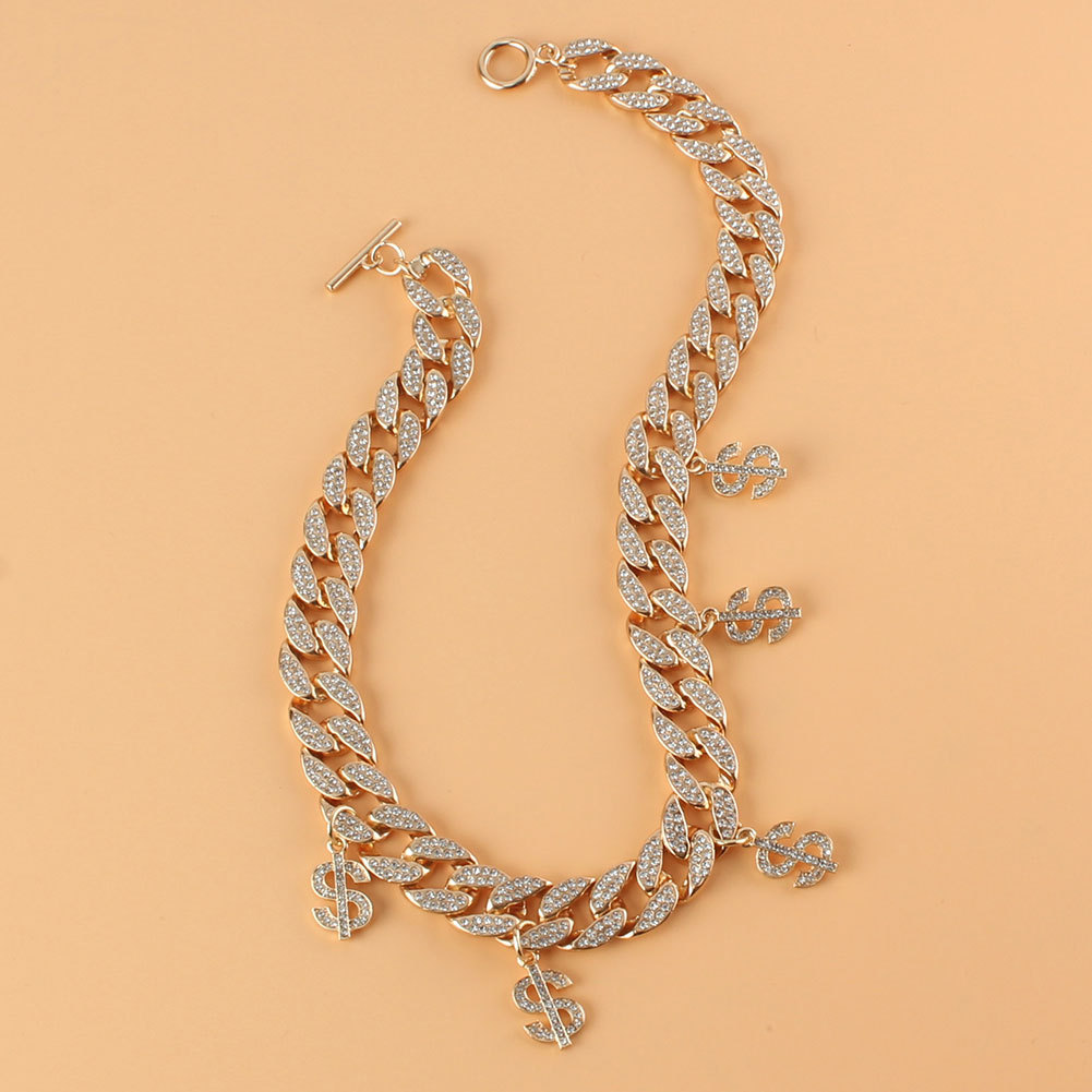 wholesale jewelry simple cuban chain small dollar gold pendant rhinestone necklace nihaojewelry