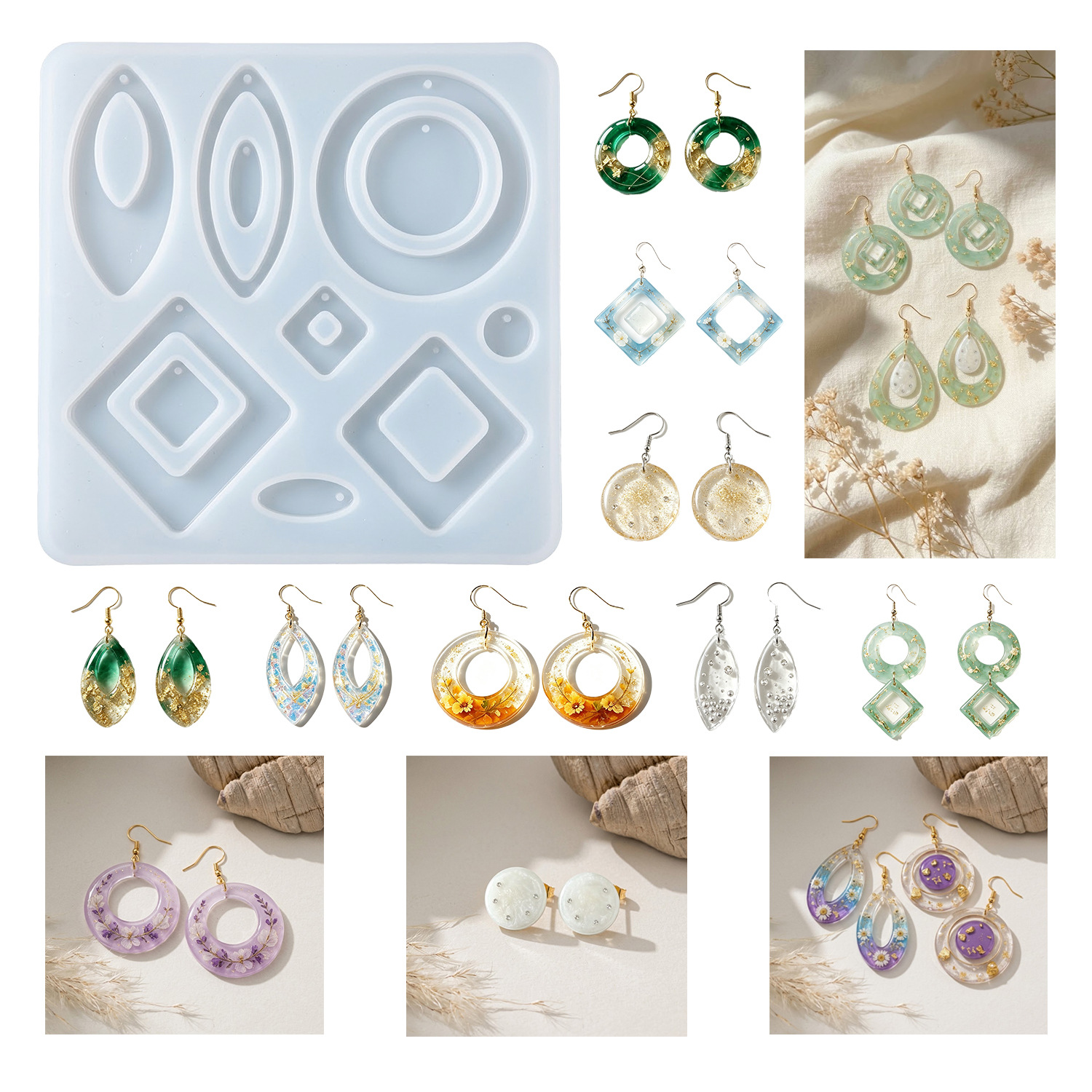 Light luxury geometric pendant silicone mold, epoxy resin DIY earring and pendant mold, handmade necklace jewelry mold