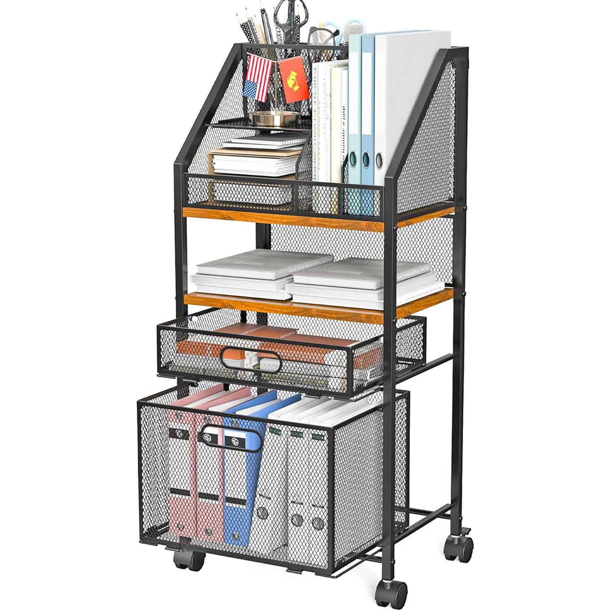 定制批发亚马逊爆款文件夹架办公文件收纳架储物架移动展架带轮子