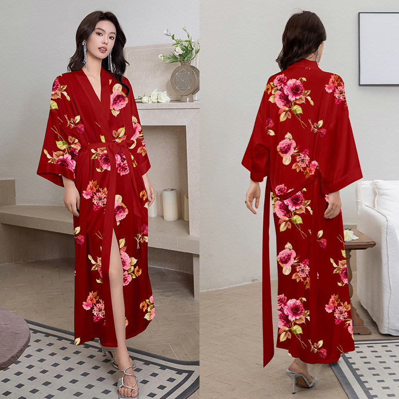 Yaoting nuevo camisón de las mujeres de primavera y verano de hielo fino Satén de seda elegante estilo Nacional de lujo con cordones vestido de la mañana desgaste del hogar 2669