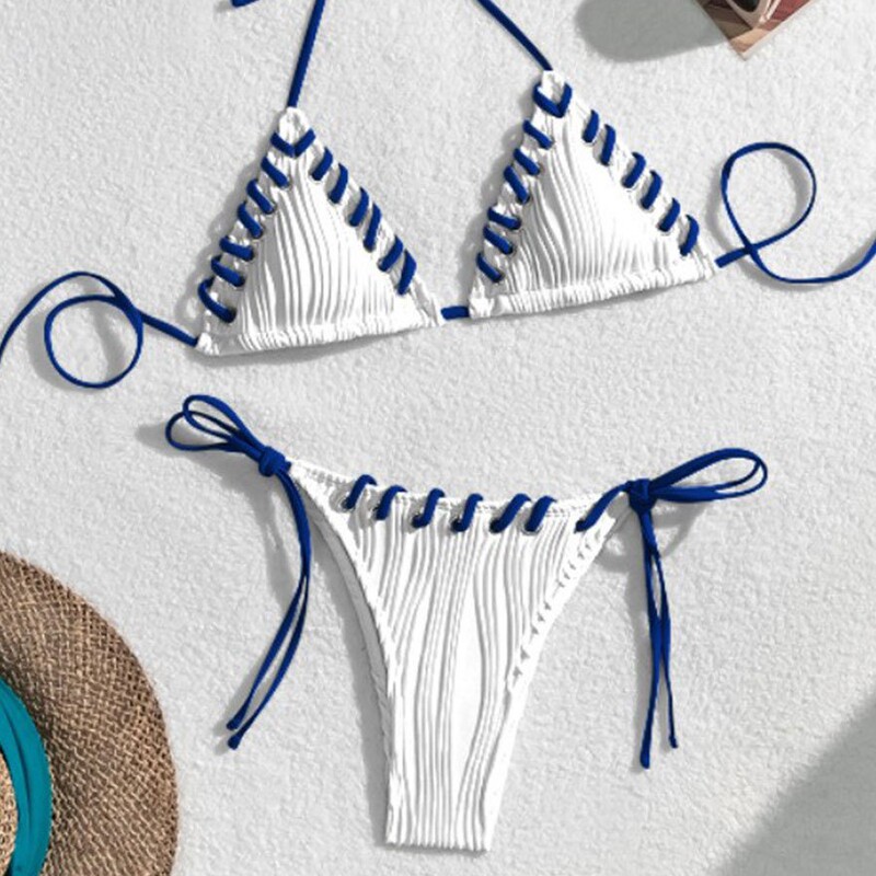 Swimsuit Female Sexy Pure Color Bikini Suspender Briefs European and American Bikini Ladies Beach Vacation Ins Swimsuit