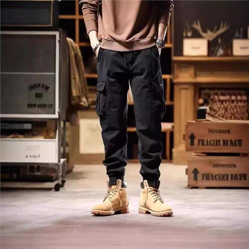 Men's Work Pants Spring/Autumn Wear-Resistant Skinny Tapered Leg Pants American Vintage Multi-Pocket Casual Long Pants