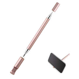 适用于电容屏手写笔触屏笔三合一手写笔带盖带支架玫瑰金色手写笔