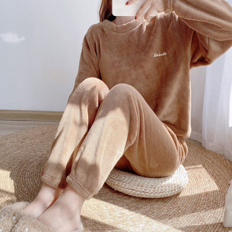 (2개) 요정 따뜻한 바지 새로운 봄 양털 긴팔 산호 양털 넓은 캐주얼 투피스 세트