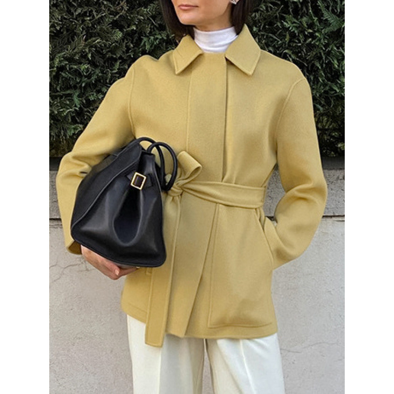 Gentle Wind Sweet Tweed Jacket Fall Winter Women's Mid-Length Lapel Long Sleeve Coat Wholesale_ecoleips.com