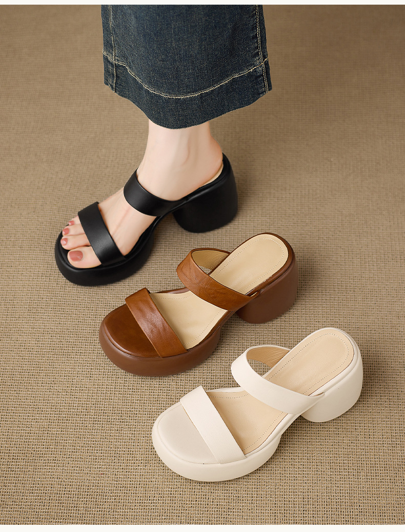 Sandal cao gót nữ quai ngang hở mũi đế xuồng gót vuông 9 cm — màu nâu, màu đen, màu trắng ngà chi tiết 11