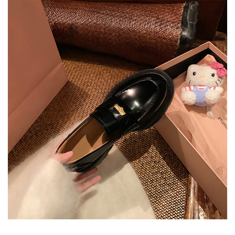 羊皮贵气小金币圆头小皮鞋粗跟厚底单鞋一脚蹬真皮配裙子乐福鞋女|undefined