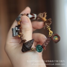 虎牙天珠手绳搭配牛皮文殊菩萨唐卡沉香擦擦琉璃三七银配饰百搭手