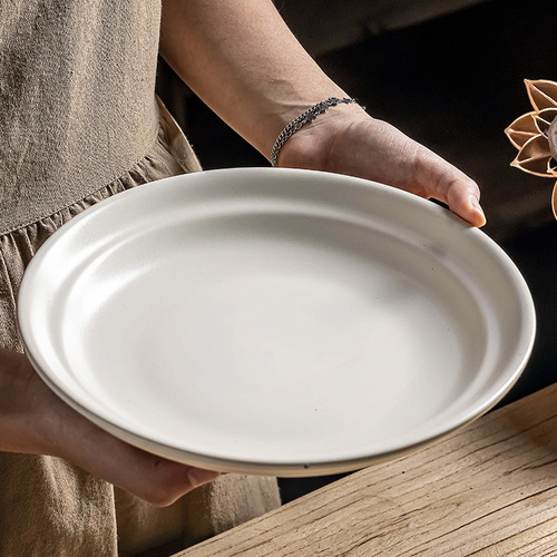 纯色复古陶瓷盘子创意特色家用菜盘高颜值意面盘甜品盘牛排盘微瑕