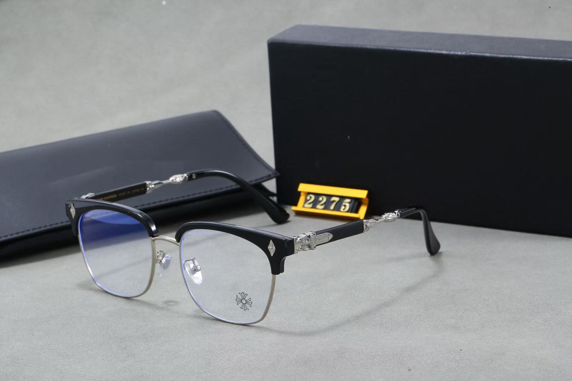 Chrome Hearts Browline Rectangle Acetate Metal Eyeglasses Black Silver Clear (2275)