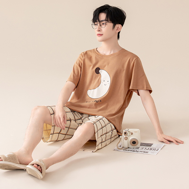 Nuevo algodón de manga corta de verano Pantalones cortos pijamas hombres rayas simple delgada ropa de abrigo casual homewear traje