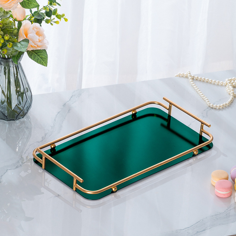 Luz dorada de lujo bandeja de acero inoxidable rectangular Hotel hogar taza de té taza de café postre taza de agua mesa de té de almacenamiento