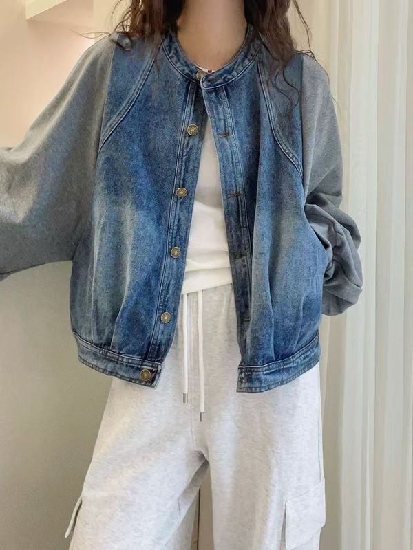 假两件拼接牛仔外套女欧洲站早春2025新款欧货女装宽松洋气上衣潮|undefined