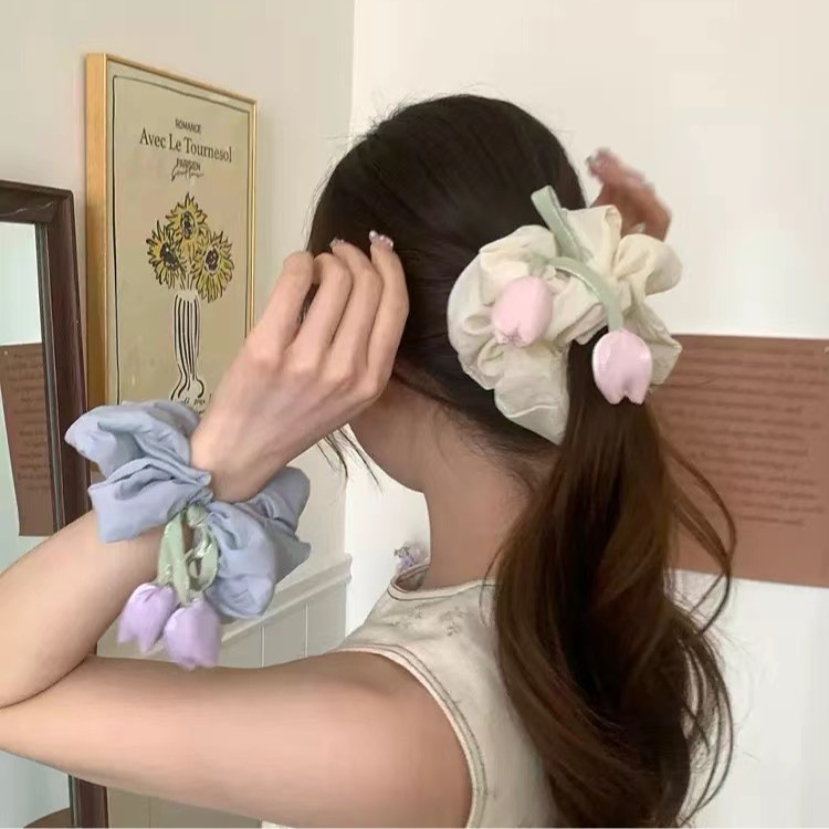 2025 nuevo tocado de temperamento suave, anillo para el cabello, flor de tulipán de alta gama de nicho, anillo de intestino grueso, accesorios para el cabello femenino