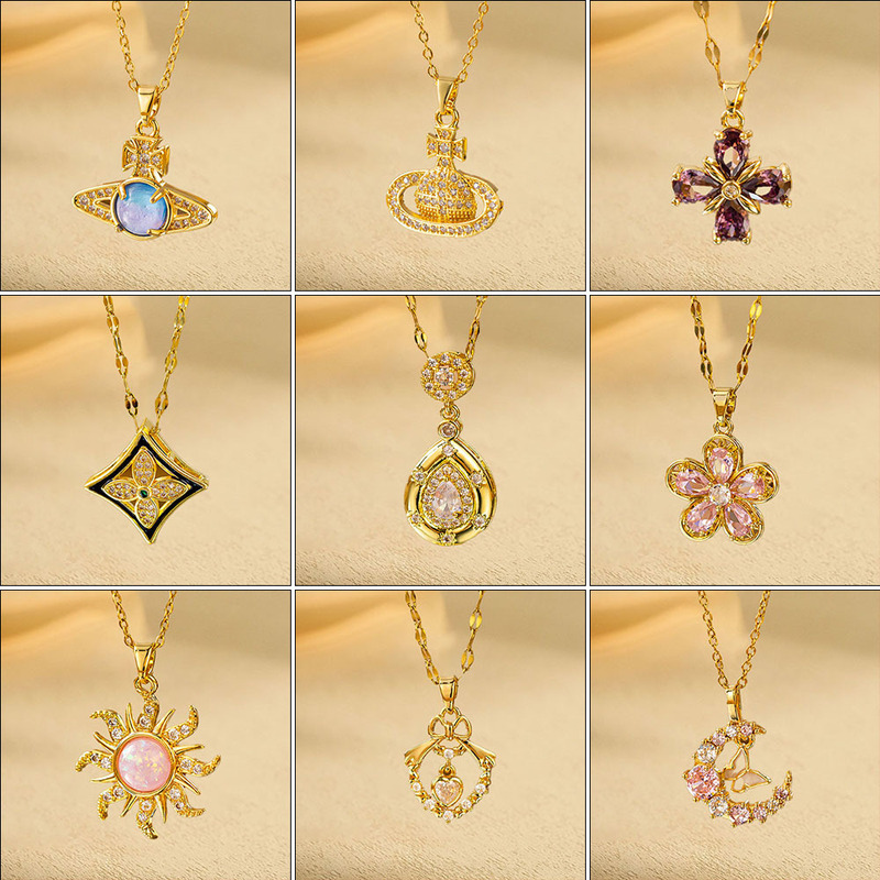 New Style Sun Titanium Steel Necklace Female Micro-inlaid Zircon Rainflower Stone Ins Wind Pendant Niche Design Internet Celebrity Clavicle Chain 3 New Style Sun Titanium Steel Necklace Female Micro-inlaid Zircon Rainflower Stone Ins Wind Pendant Niche Design Internet Celebrity Clavicle Chain 3