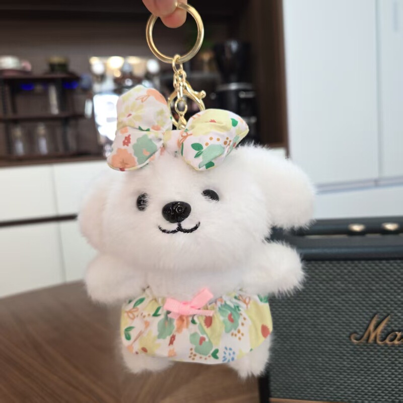 かわいい蝶ネクタイ子犬ペンダントぬいぐるみ人形フラワースカート犬バッグペンダントキーホルダー布人形人形|undefined