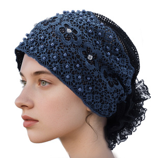 2025 New Beaded Large Flower Hat Summer Women's Convenient and Fashionable Sun Protection Internet Celebrity Popular Baotou Gauze Scarf Head Hat