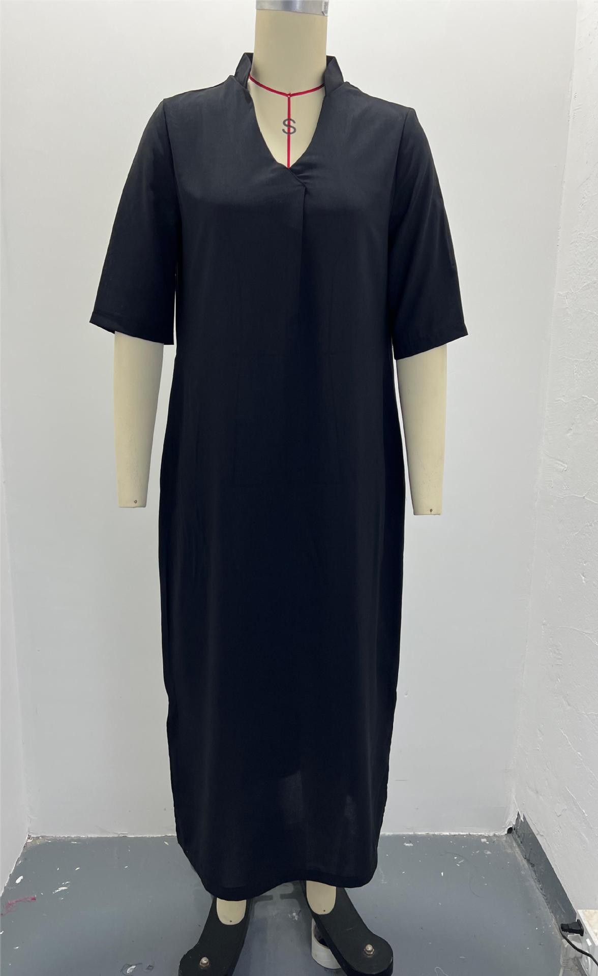 Rochie de vară pentru femei, 2024, cu buzunare laterale, decolteu în V, mânecă de 18 cm, model crimson, cu imprimeu floral_voghion.com