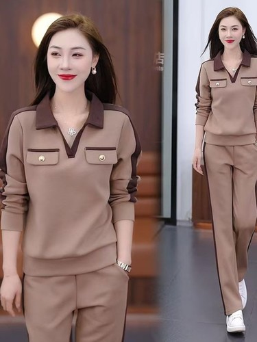 Ladies' Casual Set 2025 Autumn Trendy Stylish V-neck Slimming Long-sleeve Wide-leg Pants Sports Two-piece Set Fashion