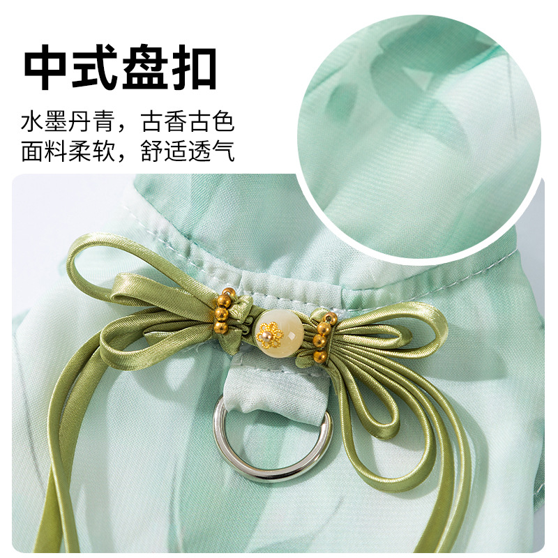 Gato primavera y verano estilo chino tinta Danqing vestido chino falda china gatito retro hoja de bambú ropa de gato mascota