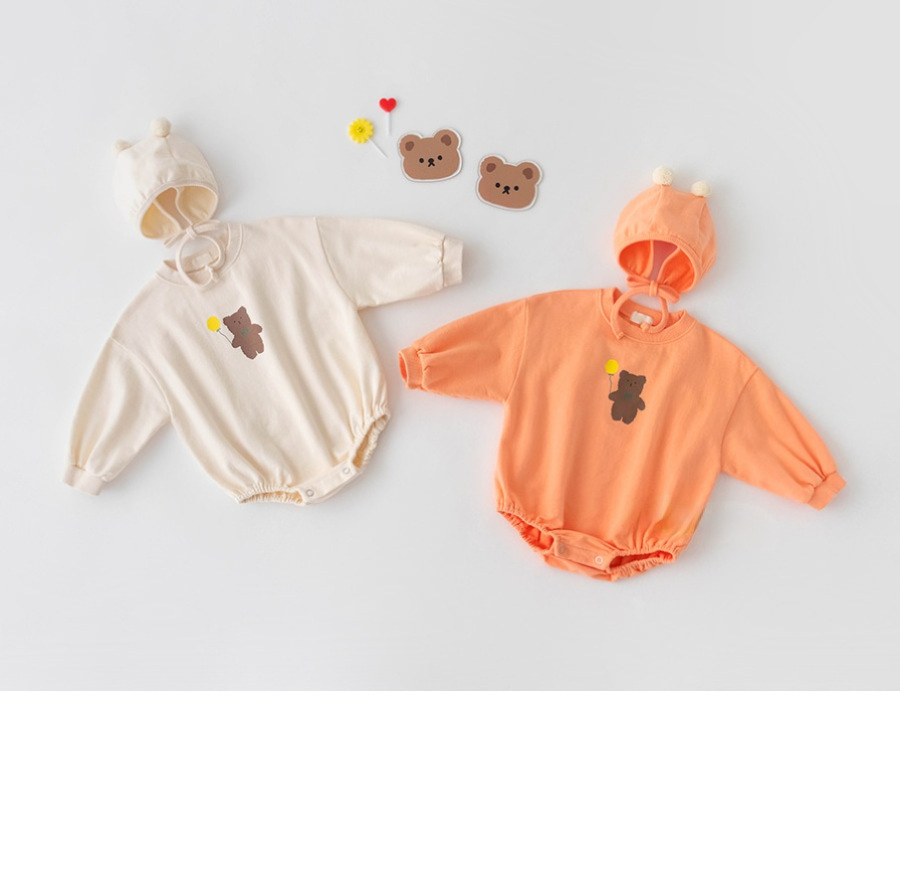 INS estilo coreano niños y niñas bebé oso impreso con capucha mameluco recién nacido algodón suelta triángulo mameluco corto escalada