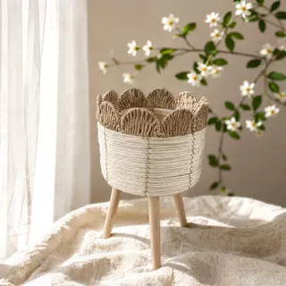Cesta de Flores Decorativa Tejida a Mano de Cuerda de Papel para Sala de Estar y Oficina image 61