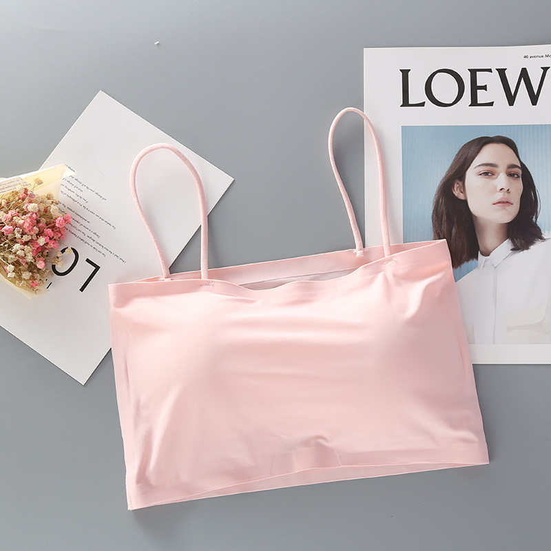 Seda de hielo sin costuras envuelto en el pecho una palabra babero belleza espalda chica sujetador inalámbrico ropa interior Mujer deportes tubo Top camisola