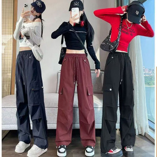 Thin American-Style Cargo Pants for Women 2025 Spring and Summer New Casual High-Waisted Fashionable Sports Loose Slimming Straight Pants