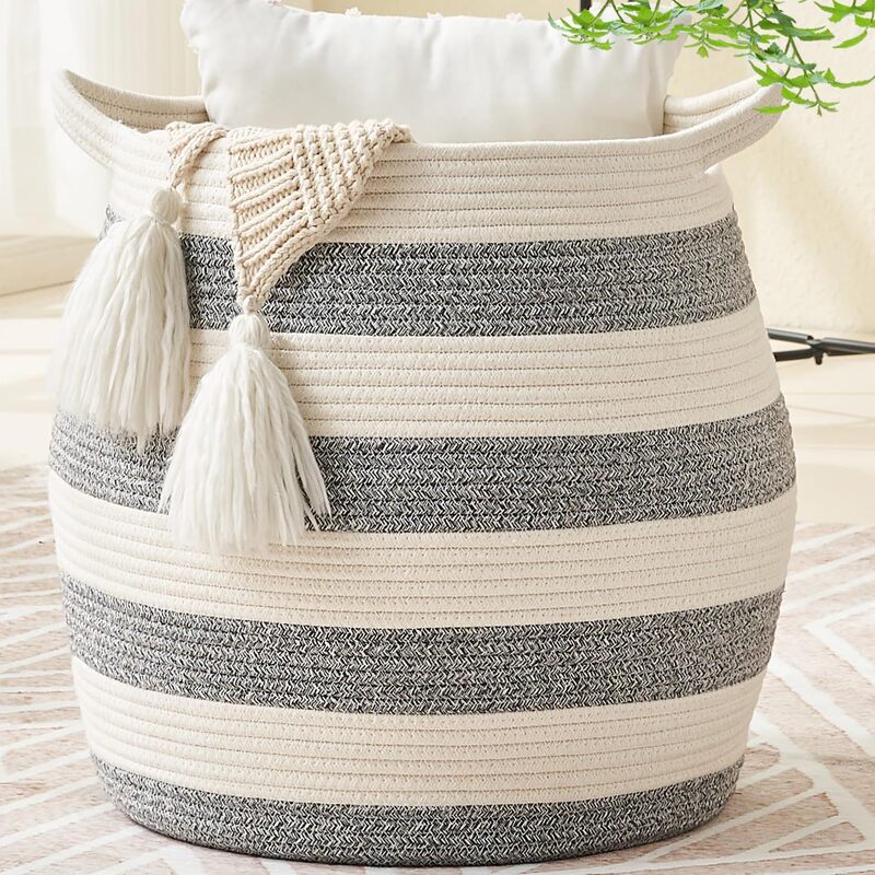 Lunong Amazon High-Strength and High-Elastic Cotton Rope Storage Basket, Cotton Rope Woven Laundry Basket, Fish Basket, Dyed Cotton Yarn