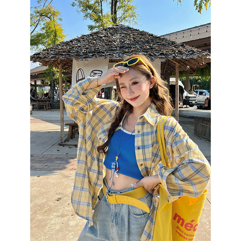 【Sea Salt! Carefully Designed Heart Patch Contrasting Plaid Shirt