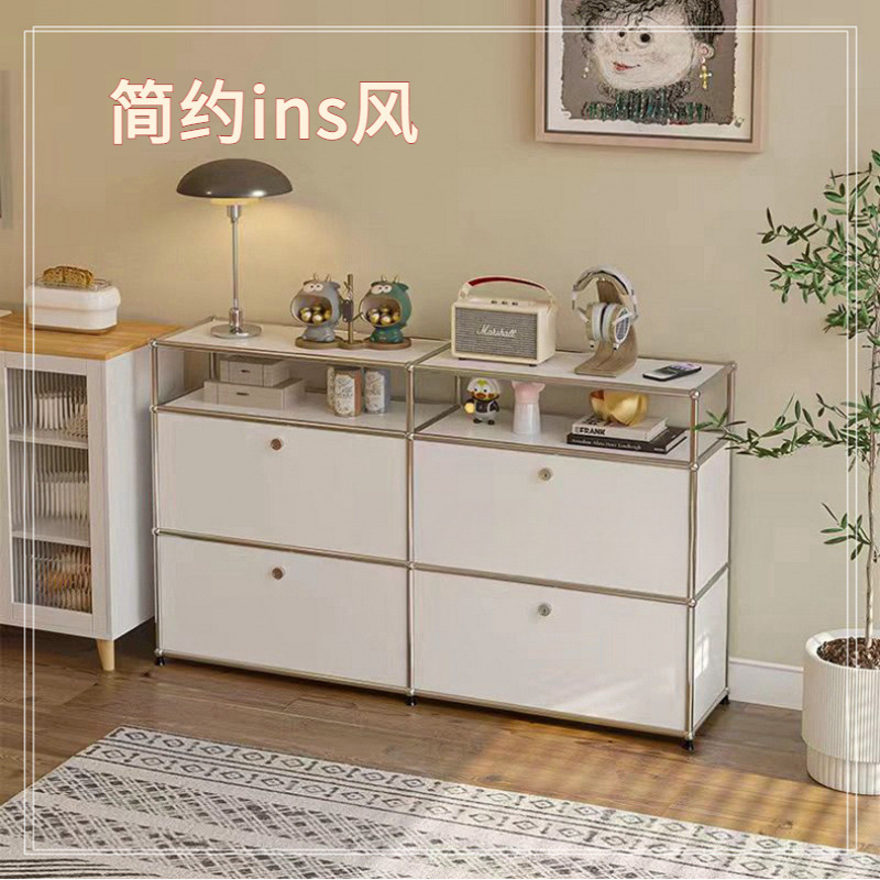 简约现代 中古不锈钢电视柜储物模块客厅ins极简斗柜组合餐边柜|undefined