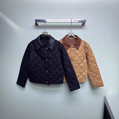 南油高定2025早秋新款经典菱格纹皮领棉服外套