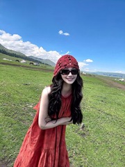 新疆川西雲南旅行写真撮影スカート新中国式レトロ赤首掛けワンピース感休暇ロングスカート