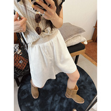 【特】亚麻质 编织元素松紧腰淡人风女式纯色夏季休闲短裤