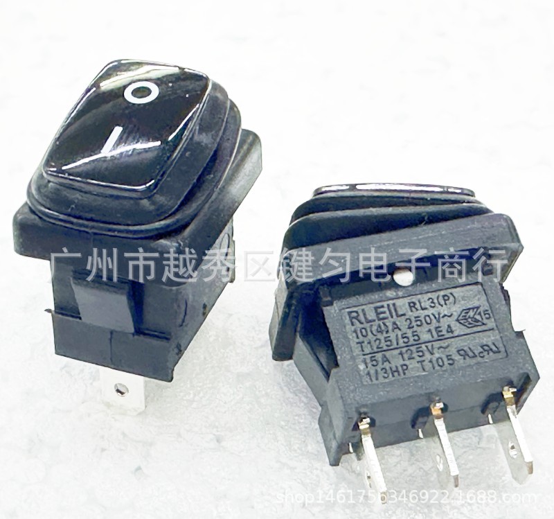 供应RLEIL防水开关连体黑色两档3脚 KCD1黑色防水船型开关