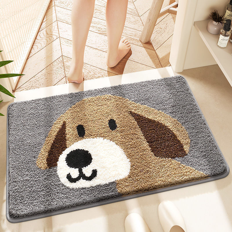 Temu Cartoon Puppy Imitation Cashmere Bathroom Door Mat, Absorbent Bathroom Floor Mat, Anti-Fall Soft Mat, in Stock, Non-Slip, Cute and Fun