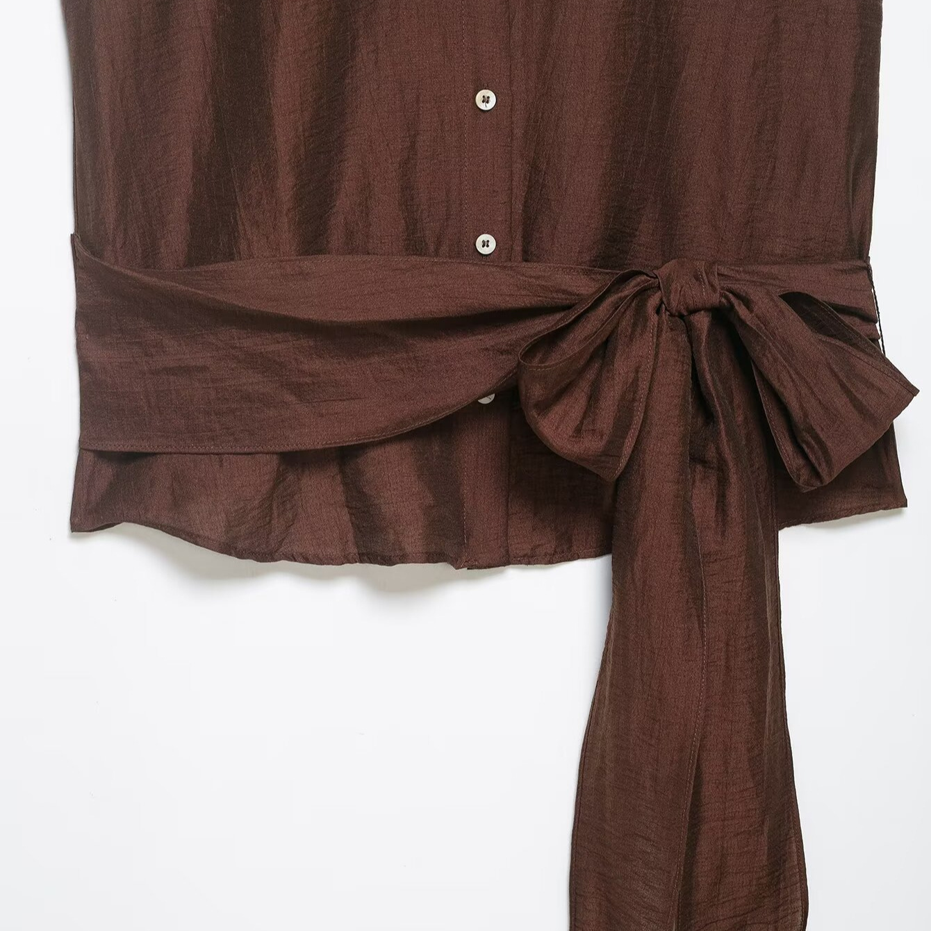 ZA comercio exterior al por mayor estilo francés de moda de mujer con cinturón de hombro camisa de lino mezclada 2605801 image 3